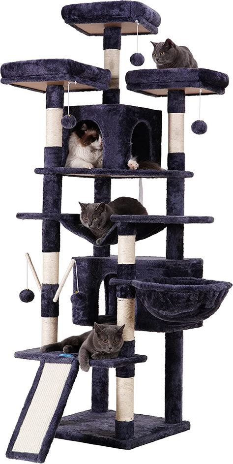 Hey-brother Multi-Level Cat Tree Condo Furniture with Sisal-Covered Scratching Posts, 2 Plush Condos, Plush Perches, for Kittens, Cats and Pets Light Gray MPJ011W. . Heybrother cat tree